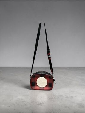 Coach Dempsey Camera Crossbody Bag Buffalo Plaid Red Black